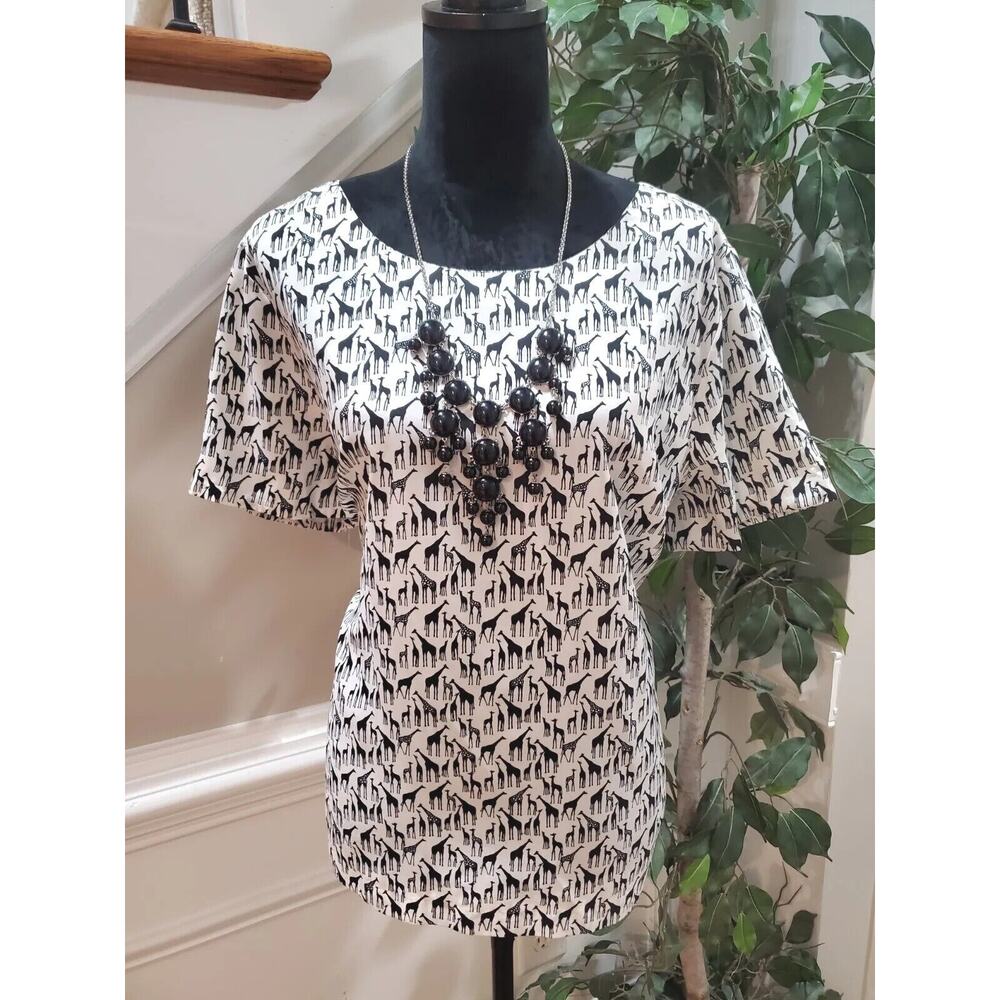 J.CREW Womens 100% Polyester Round Neck Short Sleeve Giraffe Blouse Size XL